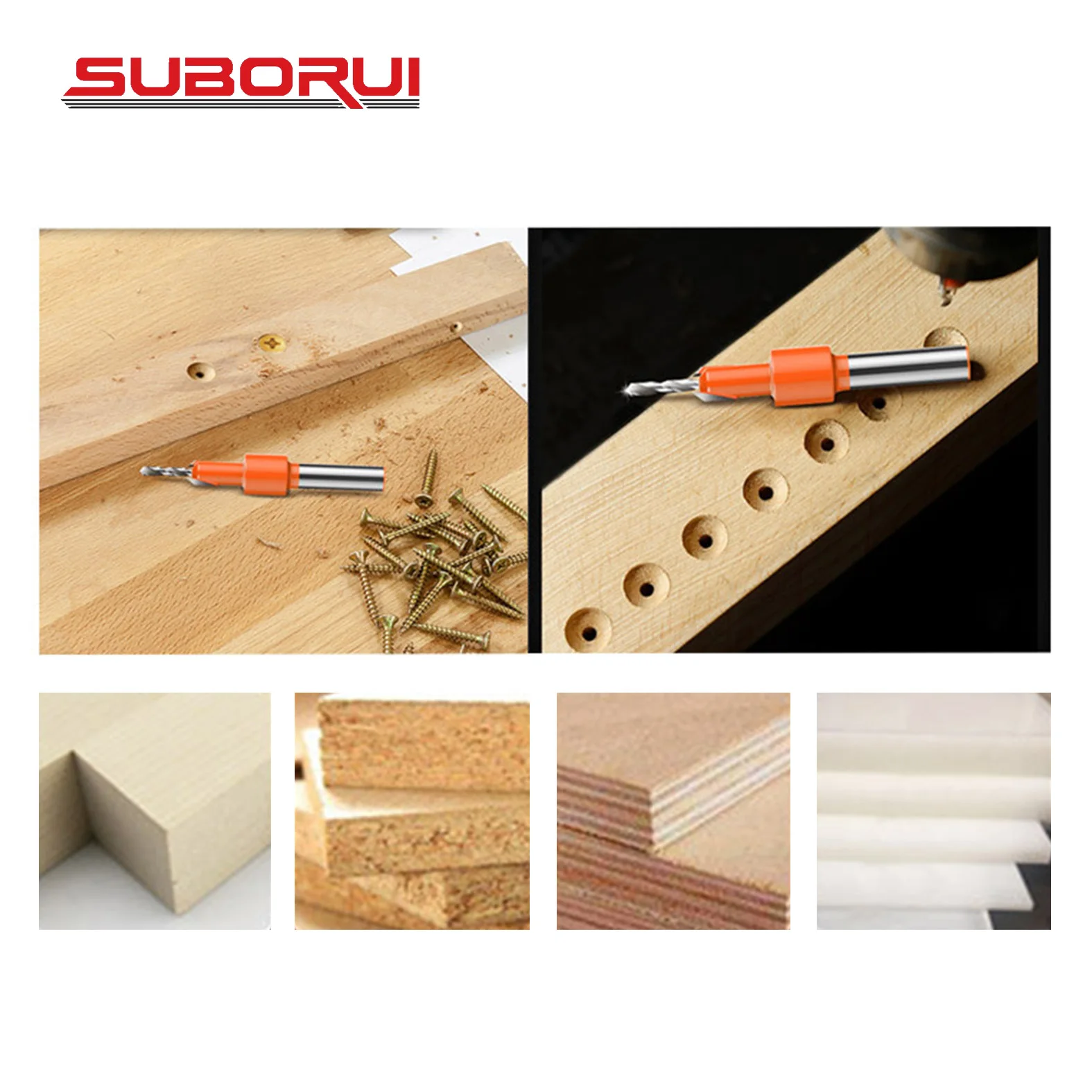 BORUI Hss Wood Countersink Screw Drill Bit Set Drive Bit Adjustable Positioner Tapered Drill Bit With Countersink For Woodwork