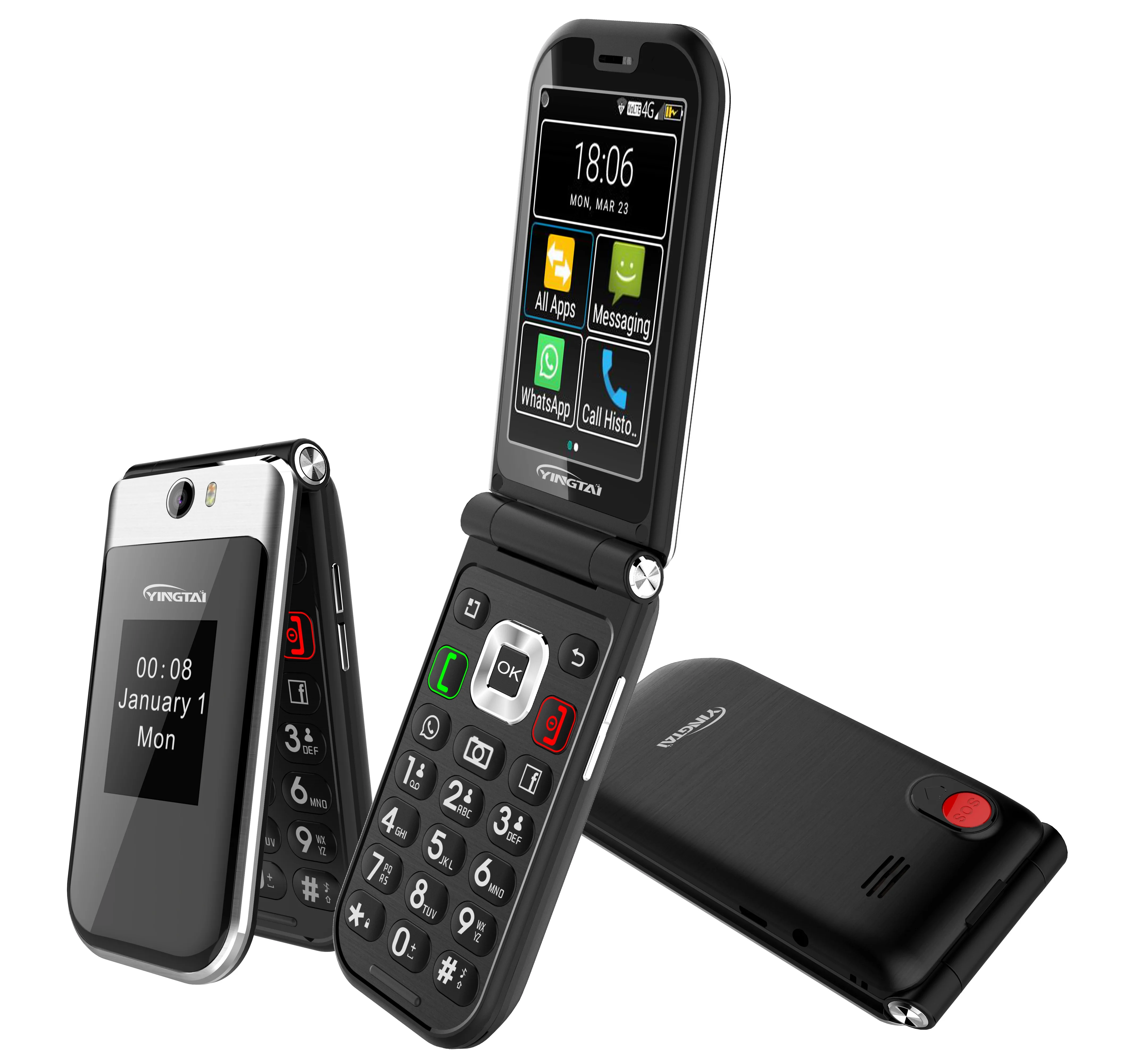 4G flip keypad mobile phone with Android system with 2.8inch screen SOS Dual SIM WIFI whatsap smart feature phone