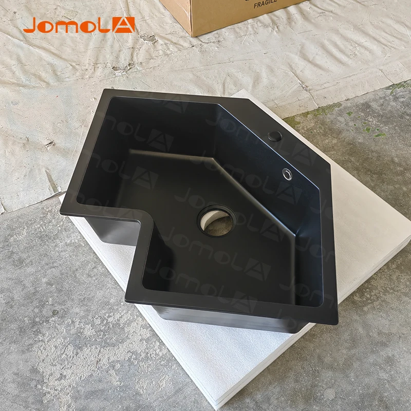 Manufacturer Production black marble quartz stone kitchen sink under mount composite granite corner sinks