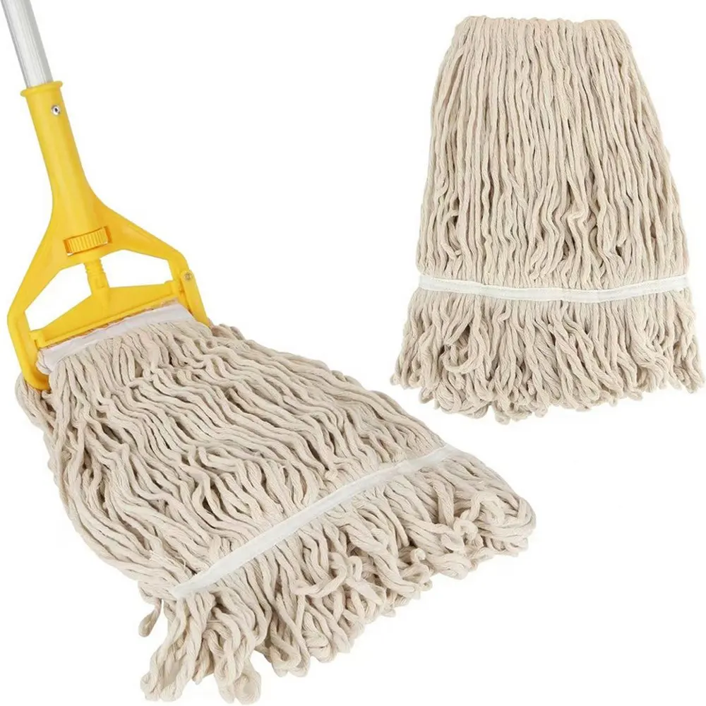 Commercial Heavy Duty Industrial Mop with Long Handle Looped-End String Wet Mop Telescopic Iron Pole Heavy Duty Cotton Mop