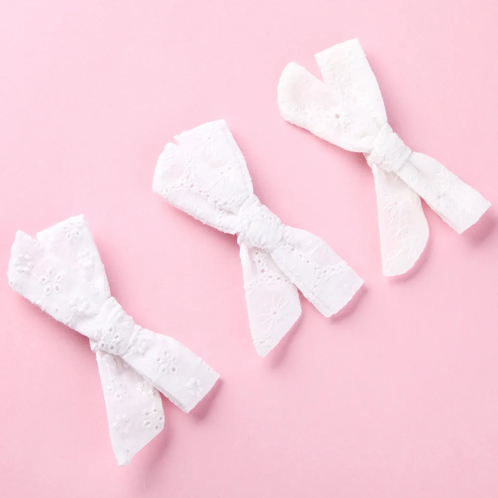 2024 Simple Preppy Style Hair Clips For Girls  Kids Embroidered White Hair Bow Accessories  For kids