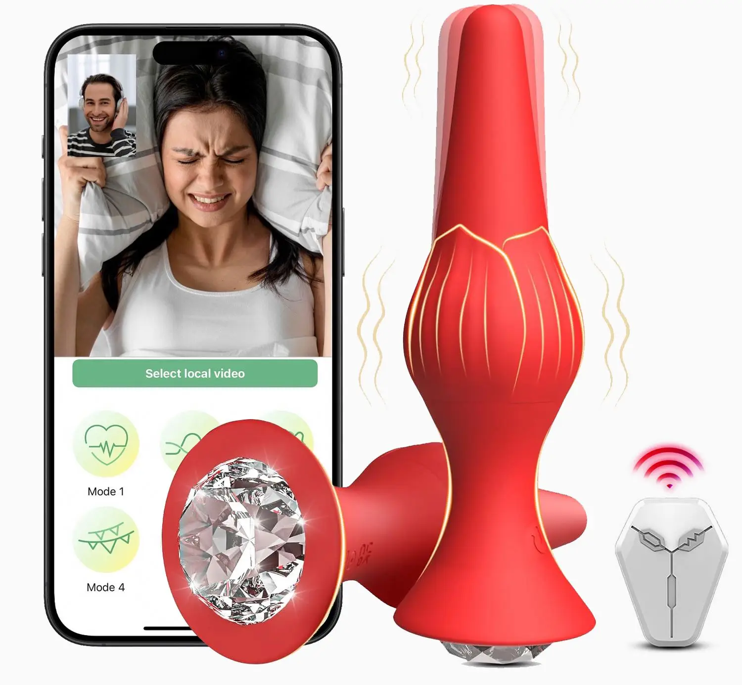 Vibrating Butt Plug Rose Sex Toys Anal Plug Vibrator APP and Remote Control with Diamond Jewelry Waterproof Prostate Massager