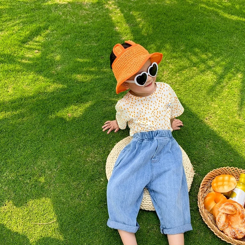 
X1526/Girls baby summer new wholesale high quality jeans pants clothes korean fashion loose girls pants 