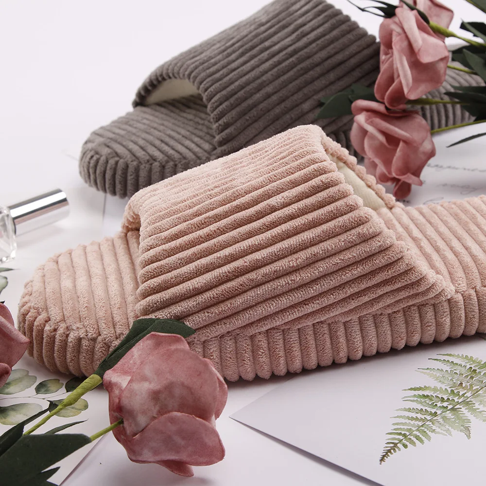 Slippers Spring and autumn corduroy breathable Korean slippers silent men and women home with indoor soft sole to absorb sweat