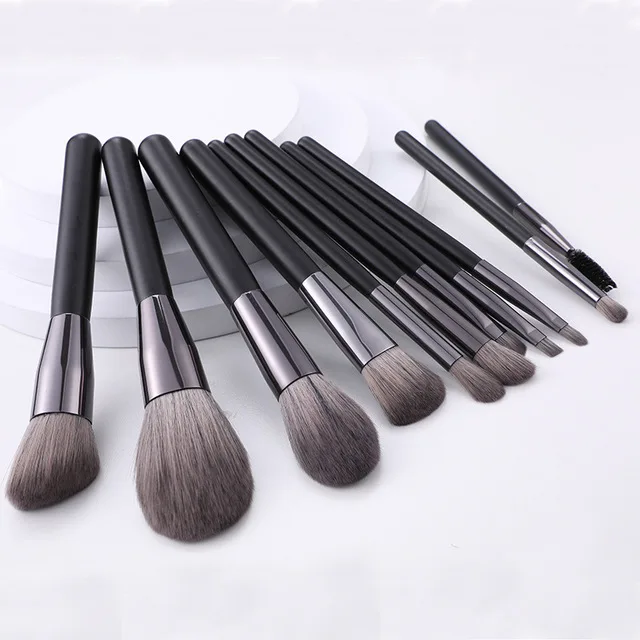 11PC Low MOQ Custom Luxurious 2021 Labeled Synthetic Makeup Brush Set Private Label Cosmetic Vegan Make Up Brushes Wholesale