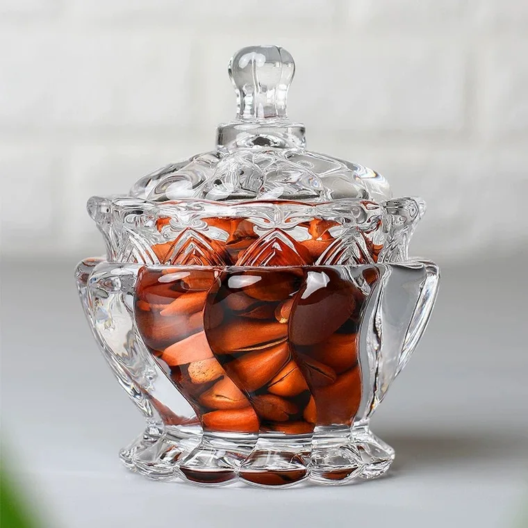 Light luxury retro transparent glass with lid candy jar snack jewelry storage box Aromatherapy candle cup wedding decoration