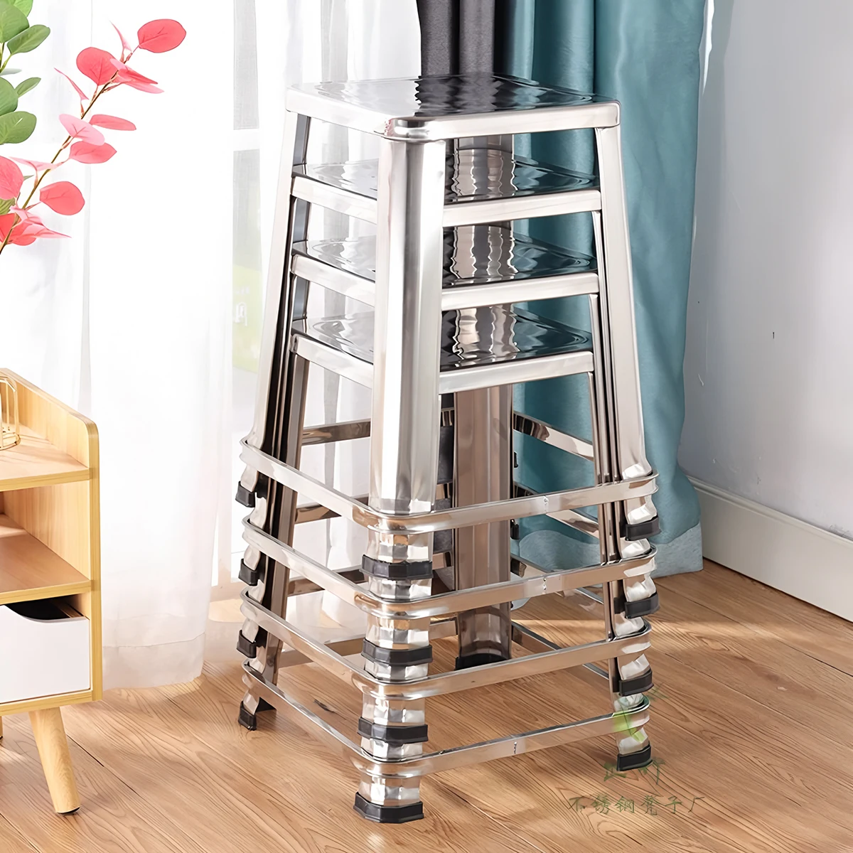 Stainless Steel square Stool Household Metal Folding Chair for Restaurant Outdoor Courtyard