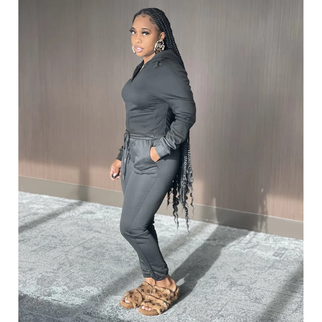 Hot Sale R12088 - Autumn Winter Casual Solid Color Hoodie And Pants Women Sporting Suits