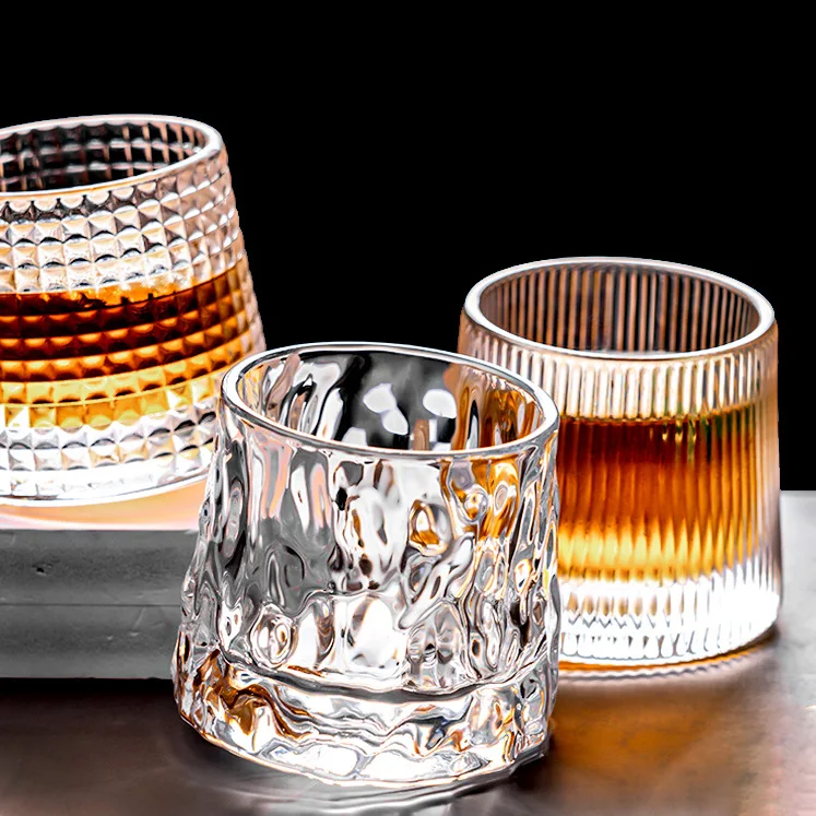 Whiskey glass Household glass spinning gyro glasses Beer wine Crystal revolving glass