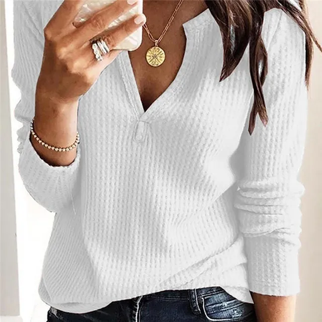 Women Clothing Autumn Spring Women Basic T Shirt New Fashion Long Sleeve V-neck T Shirt Casual Slim Tops