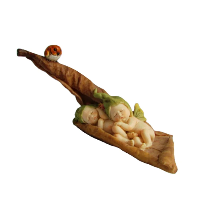 ED9515A Return Gifts for Kids Birthday Decoration Resin Handmade Gifts Leaf Baby Figurine
