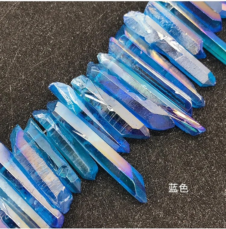 wholesale bulk natural raw mini  small aura  electroplate colorful drilled quartz crystal point pendant necklace