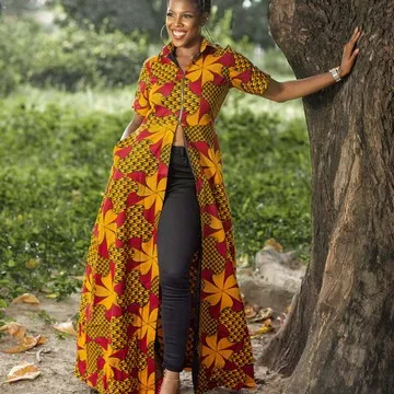 High Quality African Fashion Women Clothing Ankara Print Shirt Neck Half Sleeve Maxi Top with Zipper Africa Women Kaftan