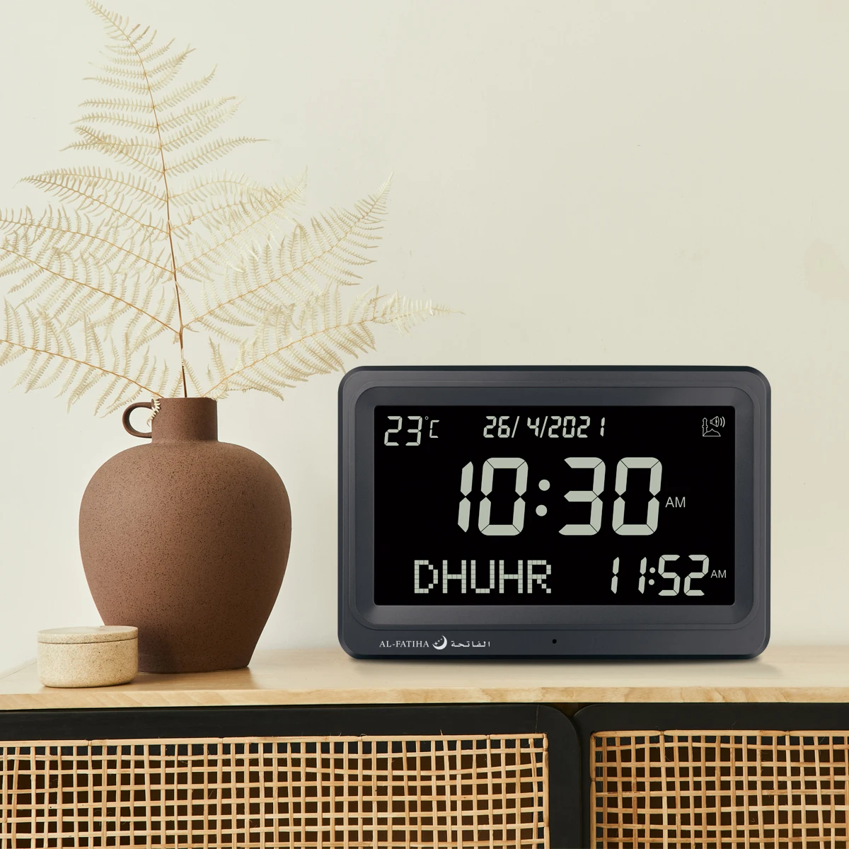 AL-FATIHA Azan Clock for Muslim Prayer with 6 Azan Times Alarm Calendar Islamic Table Time Desktop Clock With Big LCD Screen
