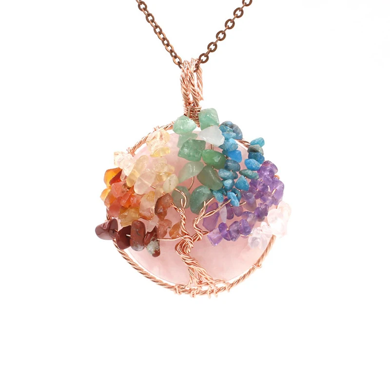 Beautiful 7 Colour Chakra Crystal Powder Tree Of Life Pendants