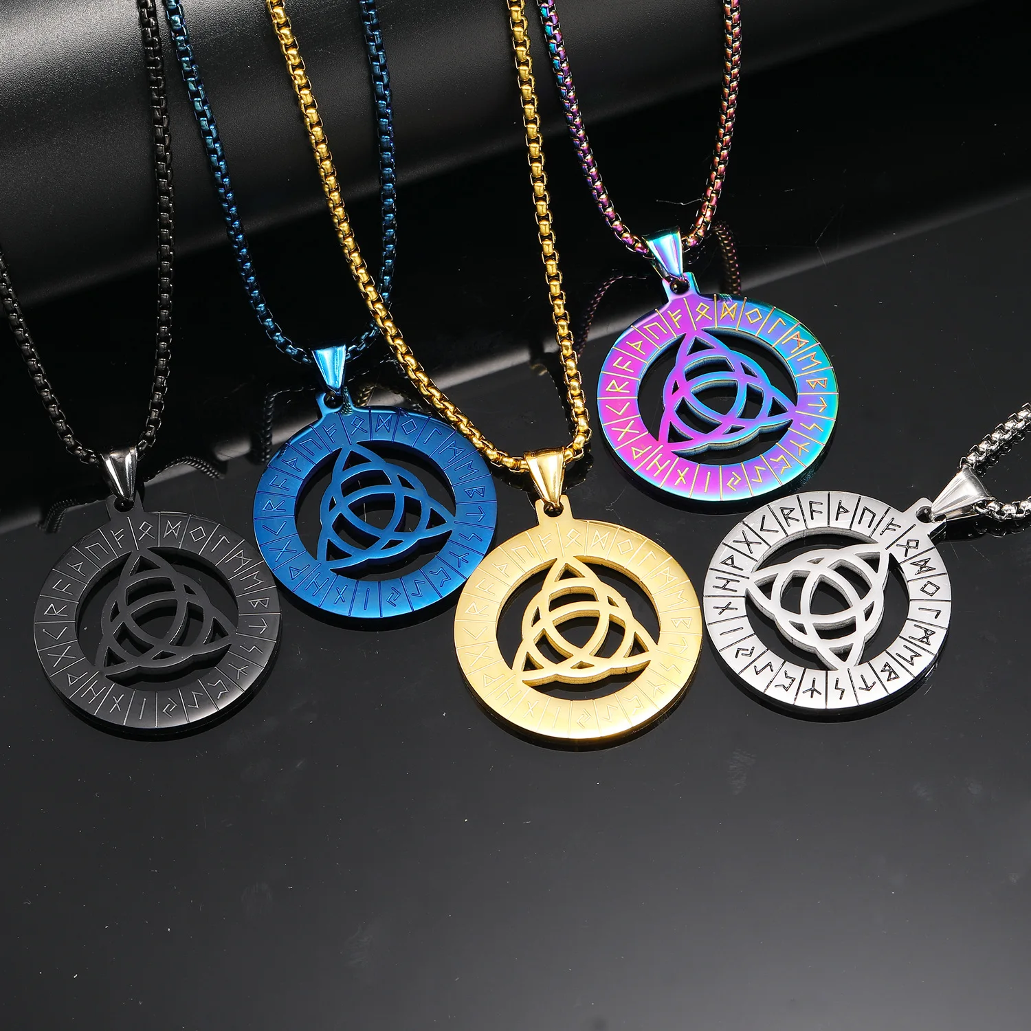 Hot-selling Celtic rune titanium steel fashionable male pendant creative hollow triangle circular necklace