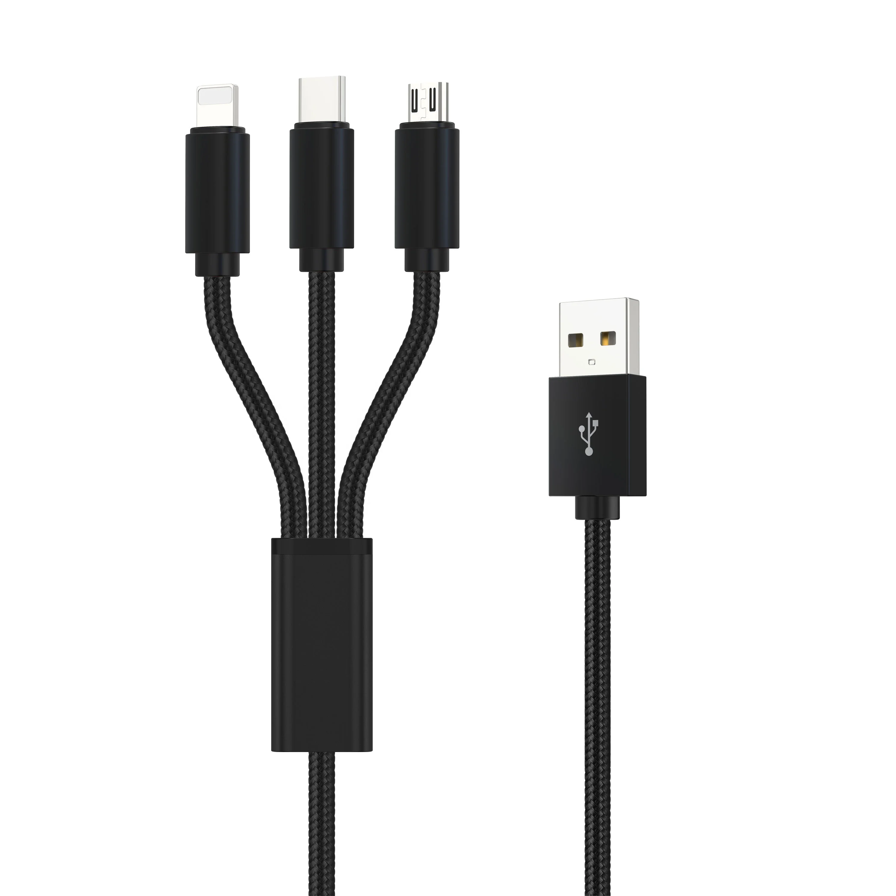 All In One Colorful Nylon Braided 2A 1.2M Mobile 8pin Type C Micro Fast Charger 3 in 1 Charging Cable For iphone 12 Android