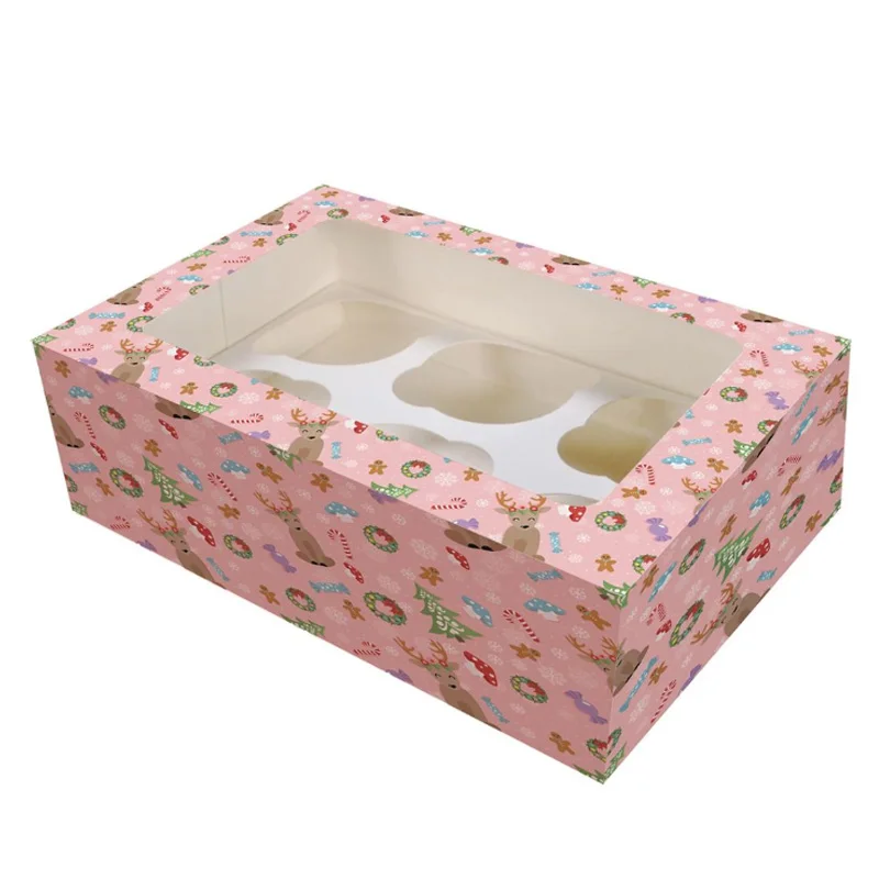 Beautiful Design Food Grade Paper Bakery Cupcake Boxes Cake Carrier 6 Holder Cup Cake Boxes with Clear Window Lid