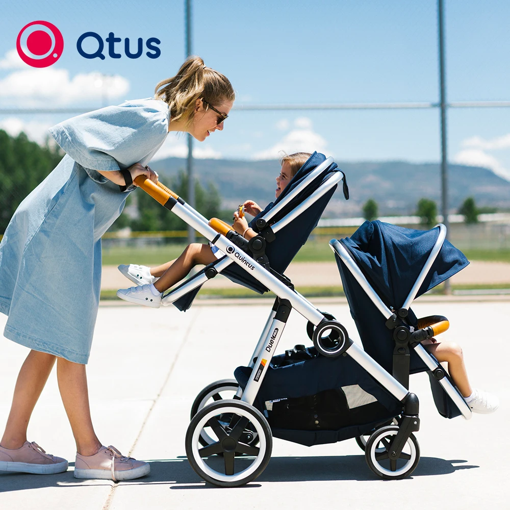 QTUS DuetPro double stroller with car seats for twins Rides is double fold like a single Grows with your family storage basket
