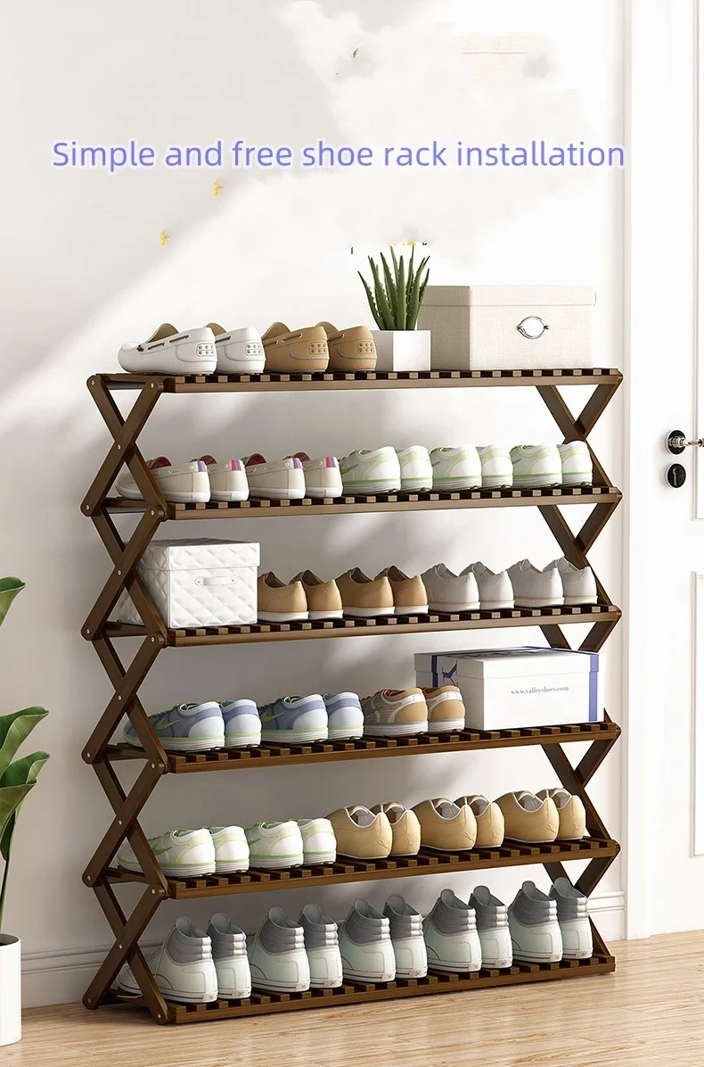 Multi-layer solid wood free installation shoe rack dormitory door simple small shoe cabinet indoor economic folding storage