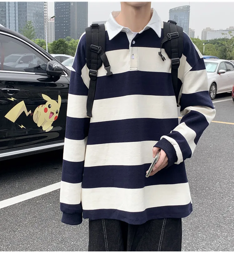 Custom high quality fashion long sleeve polo t-shirts collar rugby striped polo shirt for man