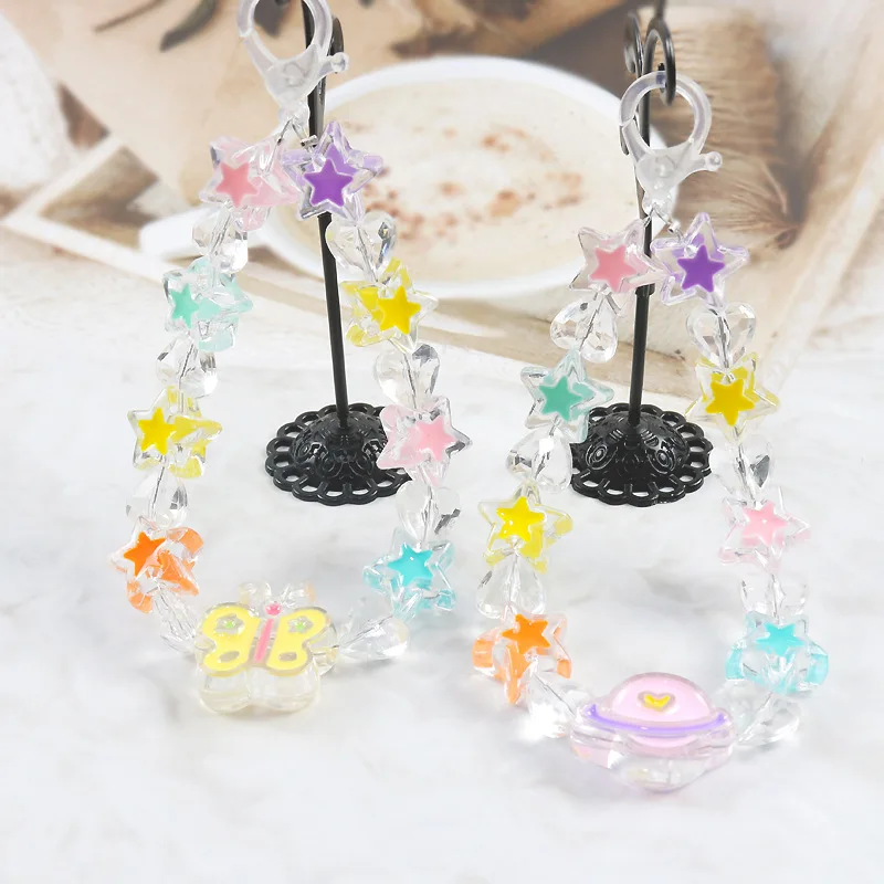 Unisex Acrylic Material Wrist Keychain Chain Wholesale Cartoon Star Acrylic Keychain For Girl