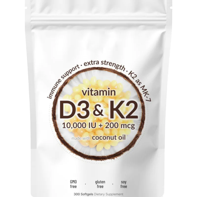 OEM Private Label Extra Strength Vitamin D3 & K2 Softgel Capsules Coconut Oil Immune Support 2 1 Formula Vitamin D3+K2 Capsules