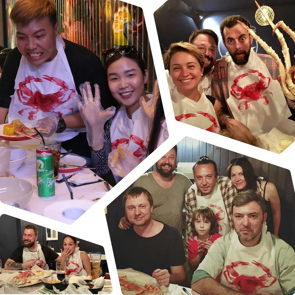 Best Sell Seafood Bibs PE Aprons Custom Logo Lobster Design Disposable Plastic Bib for Sea Food Restaurant
