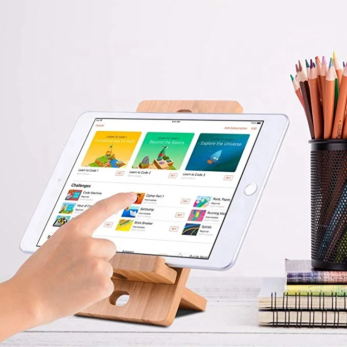 
Desktop adjustable universal natural bamboo tablet mobile cell phone stand holder 