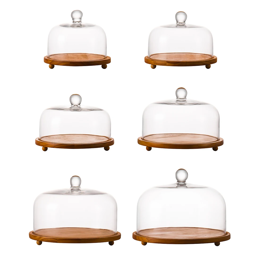 Wholesale Glass Dome Round Cake Stand Glass Cake Cover Dome Plate Wooden With Lid Glass Cakes Plate