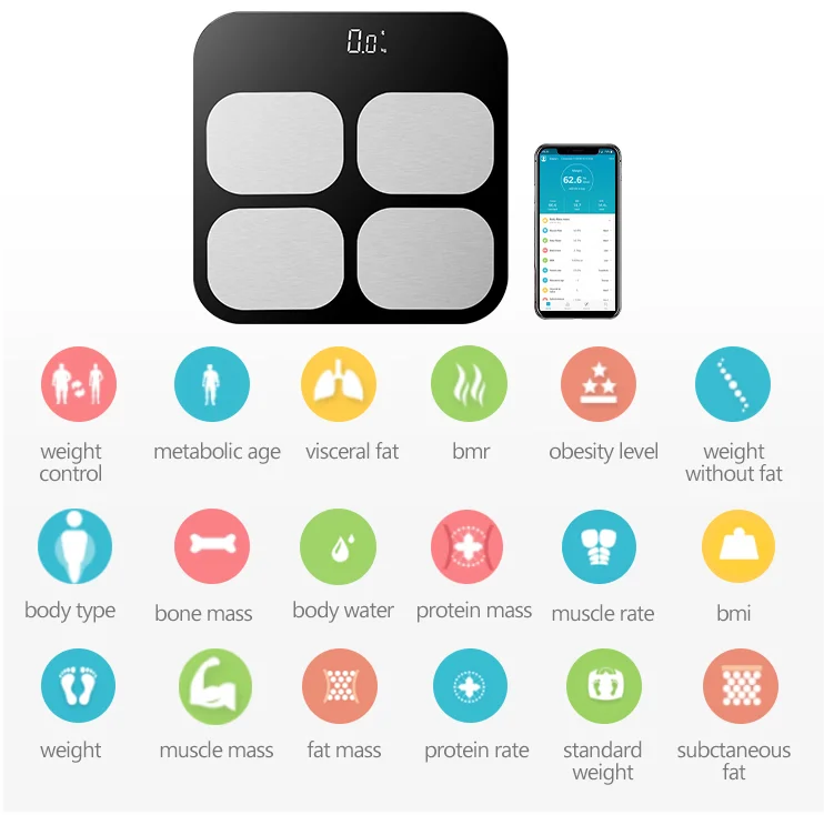 High Quality Digitale Glass Bluetooth Composition Analyzer Measures Smart Scale Intelligent Body Fat Scale