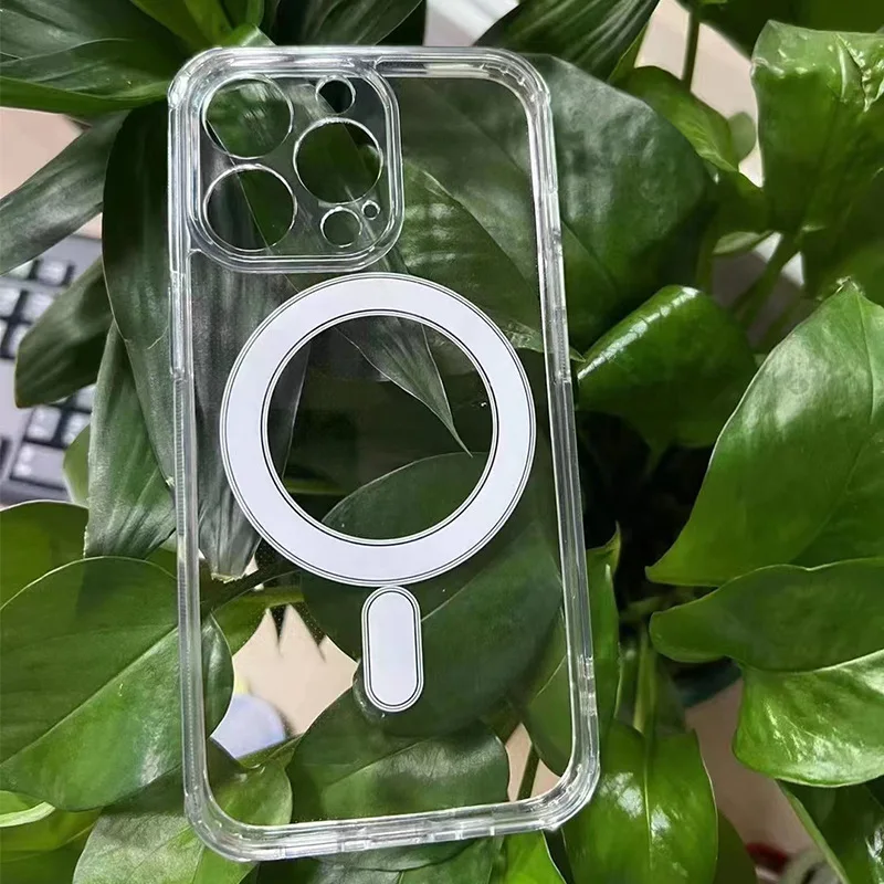Оригинальный ультра прозрачный TPU + PC Магнитный круг чехол для iPhone 14 13 12 11 Pro Max Мини XS XR 7 8 Plus SE жесткий