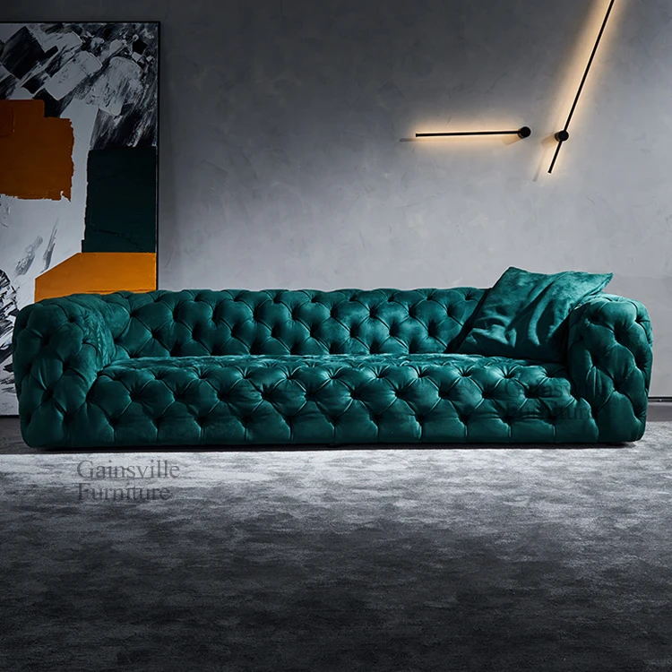 Glam suede canape de salon contemporary velvet sofa Sala Mueble Modern luxury chesterfield tufted 3 seater sofa