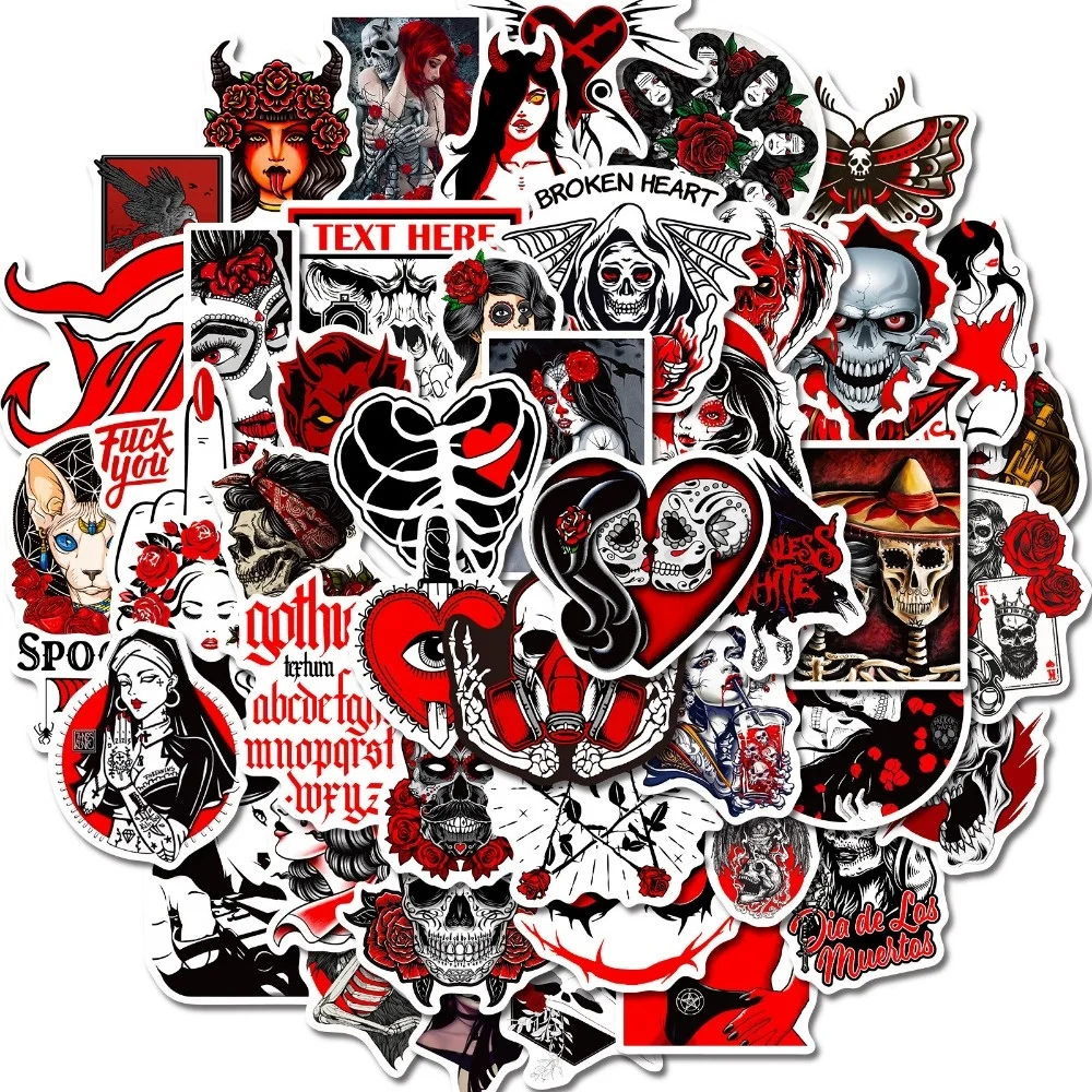50pcs Gothic Horror Stickers Demons Dark Red Punk Thriller Red and Black Gothic Stickers Gothic  Gift Favors & Decor