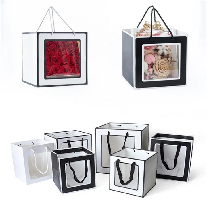 Custom print with clear display window flowers square shopping gift paper bags