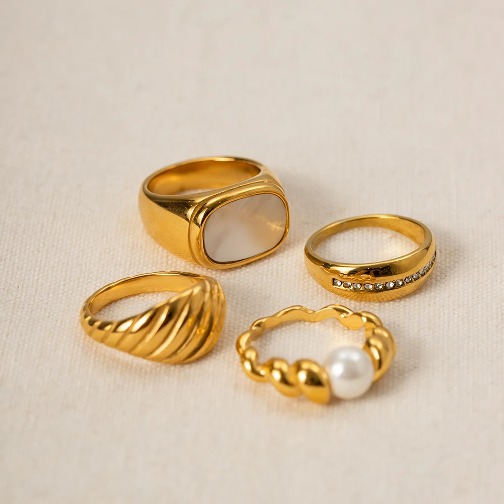 Ins Style 18K Gold Plated Zircon Enamel Ring Jewelry Stainless Steel Waterproof Open Rings for Women