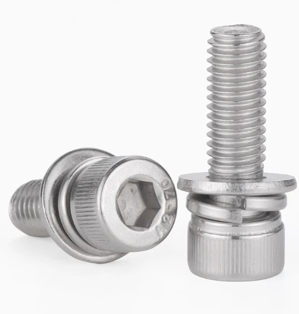 304 Stainless Steel Plain Knurled Hexagon Socket Screw DIN912 Bolts Assembled with Spring and Flat Washer