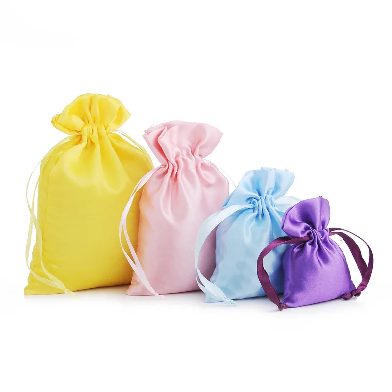 High Quality Luxury Custom Logo Printed Satin Bags Colorful Silk Satin Drawstring Bag