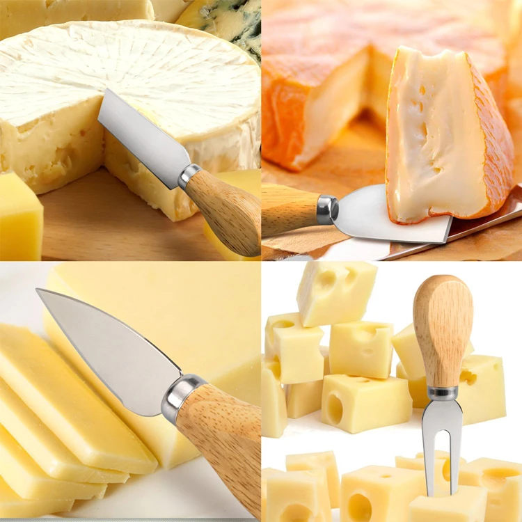 hot sell 4 Piece Wooden Handle Stainless Steel Cheese Knife Set  Cheese Cutter  Spatula Butter Knives kitchen Baking Tools