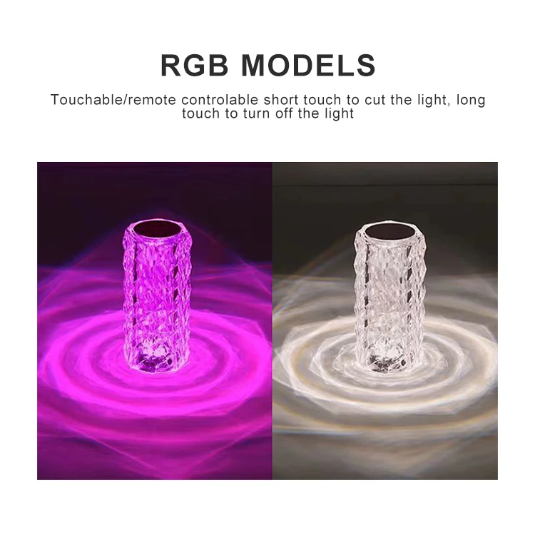 New 3D Rose Diamond Table Lamp Romantic 16 Color USB Rechargeable Touch RGB Crystal Desk Lamp For Bar Dinner Bedroom
