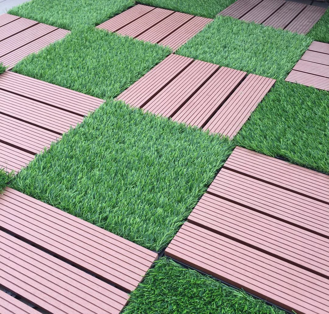 
WPC tile Faux grass Interlocking floor tiles plastic wood decking outdoor swimming pool tiles  (1600069245194)