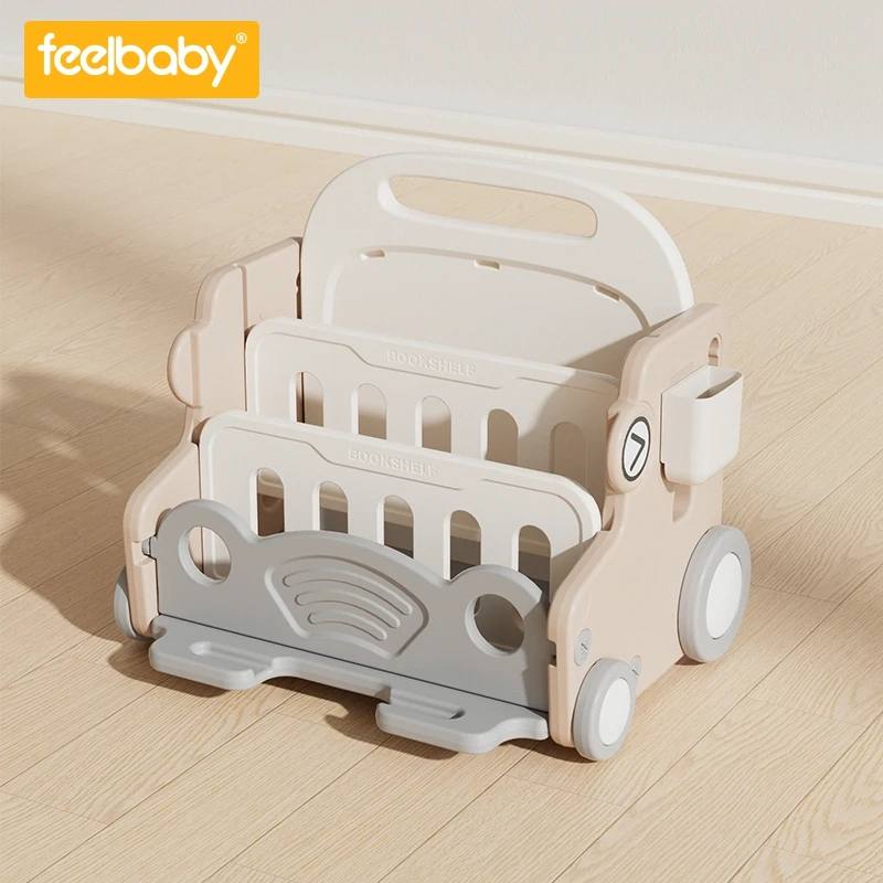 Plastic Baby Bookshelf Kids Toys Store Cabinet Feelbaby New Car Form Indoor Bedroom Furniture Set Modern School Furniture 10sets