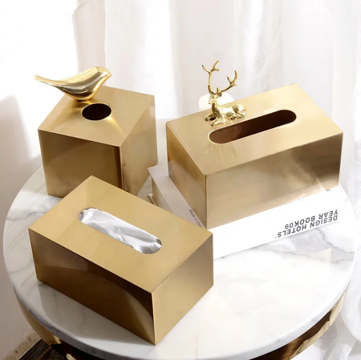 Hot selling tissue boxes metal minimalist luxury hotel home decoration Holder Case