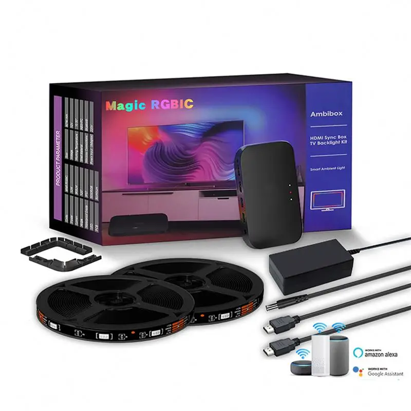 HDMI Sync Box Tuya WIFI Smart LED Backlight TV Strip Lights Voice Control With Alexa Google Assistant HDMI Sync Light