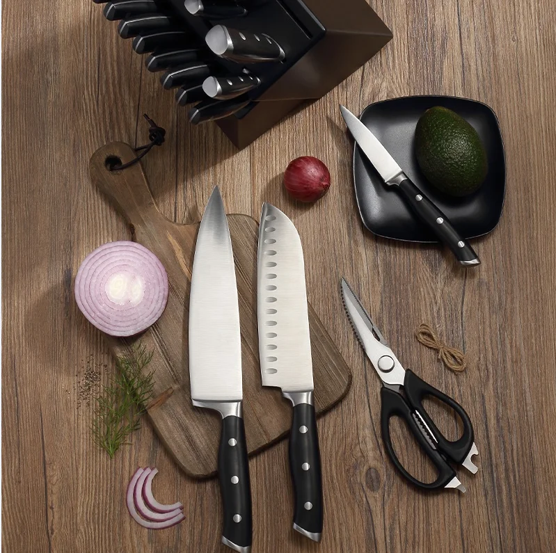 19 pcs custom logo Stainless steel forged Japanese chef kitchen knife set with wooden block set