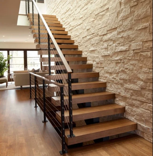 PRIMA Galvanized Indoor and Outdoor Steel Structure Solid Wood Tread Staircase Interior Straight Stair