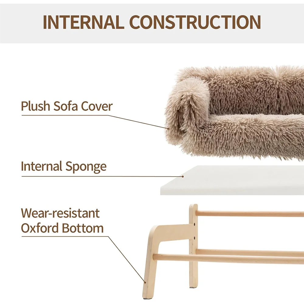 Handcrafted Wooden Cat Bed Sofa Sturdy Fluffy Couch Small Dogs Wooden Bed Elevated Pet Furniture Cat Wood Bed