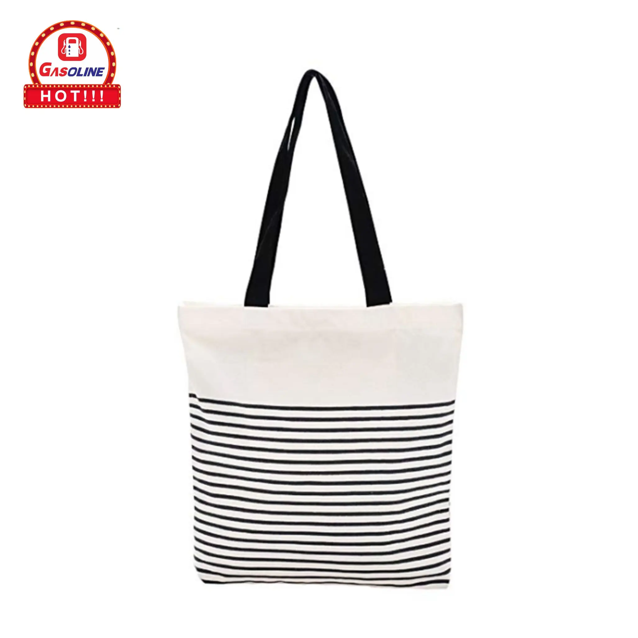 Promotional direct sale grocery black line custom logo printing eco friendly reusable canvas cotton tote shopping bag