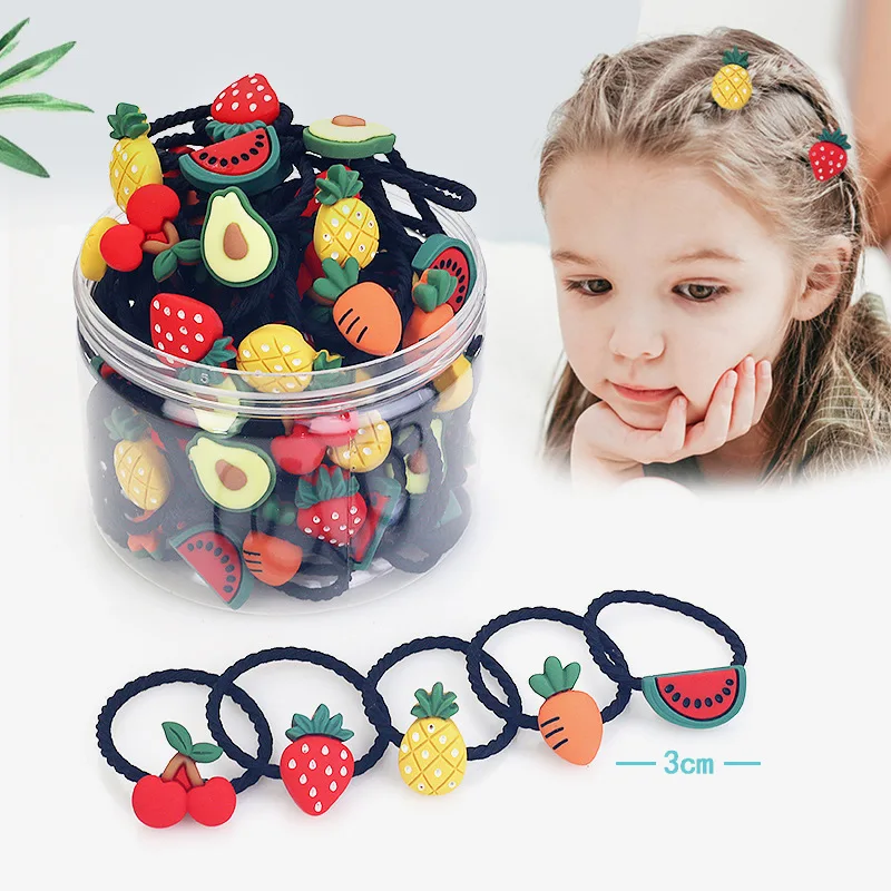 wholesale luxury resin fruit series 20pcs baby Elastic Rubber Band Girls Hair Ties kids hair accessories