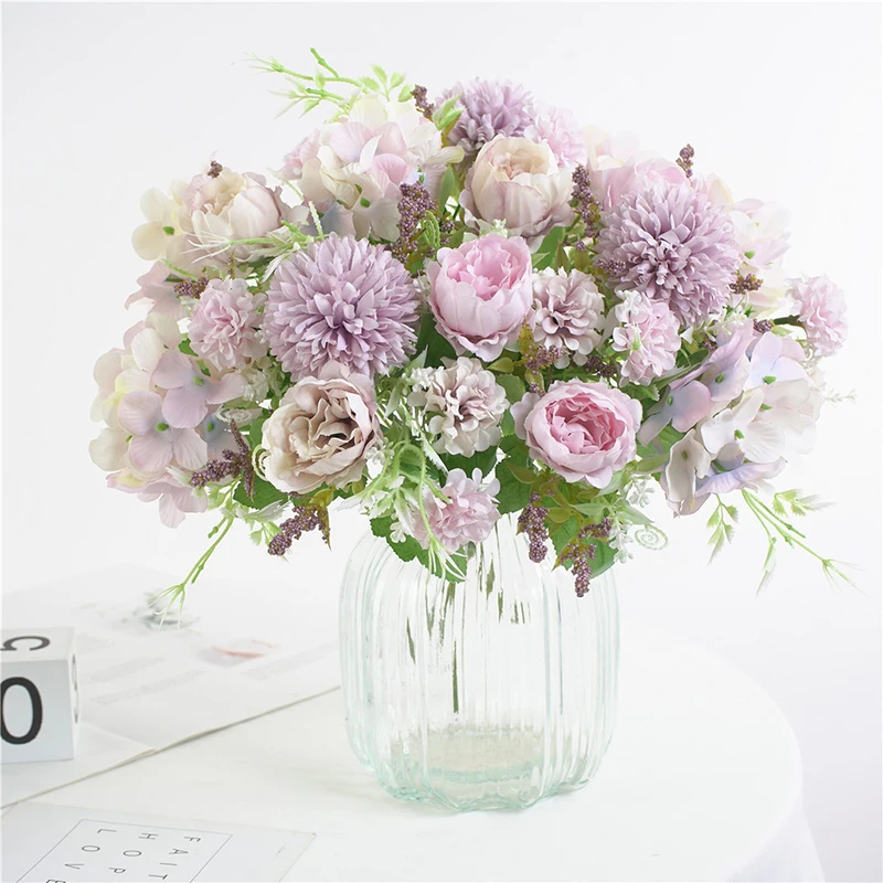 Peony Artificial Flowers For Home Decor 9 Heads Hydrangea Wedding Decorative Fake Flower High Quality Cheap